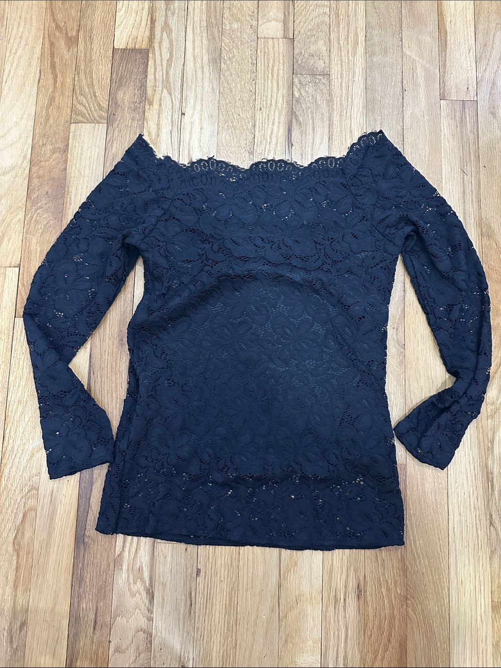 Black Lace Off-Shoulder Long Sleeve Top